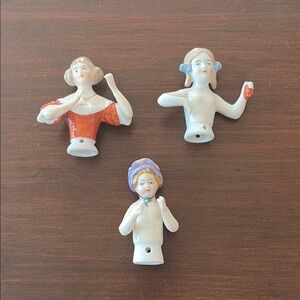 Vintage Porcelain Half Dolls Pin Cushion Heads